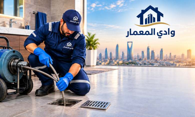 فني وادي المعمار أثناء تسليك مجاري بالرياض